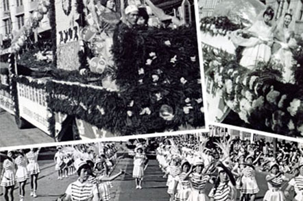 写真：1963年10月に開催された「第9回名古屋まつり」協賛の商店街カーニバルのパレードの様子